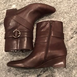 Nine West Brown Leather Wedge Ankle Boots